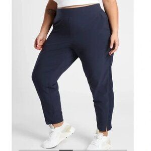 ATHLETA Women Brooklyn Zip Pocket Elastic High Waist Ankle Pants Sz 24 Blue 3-20